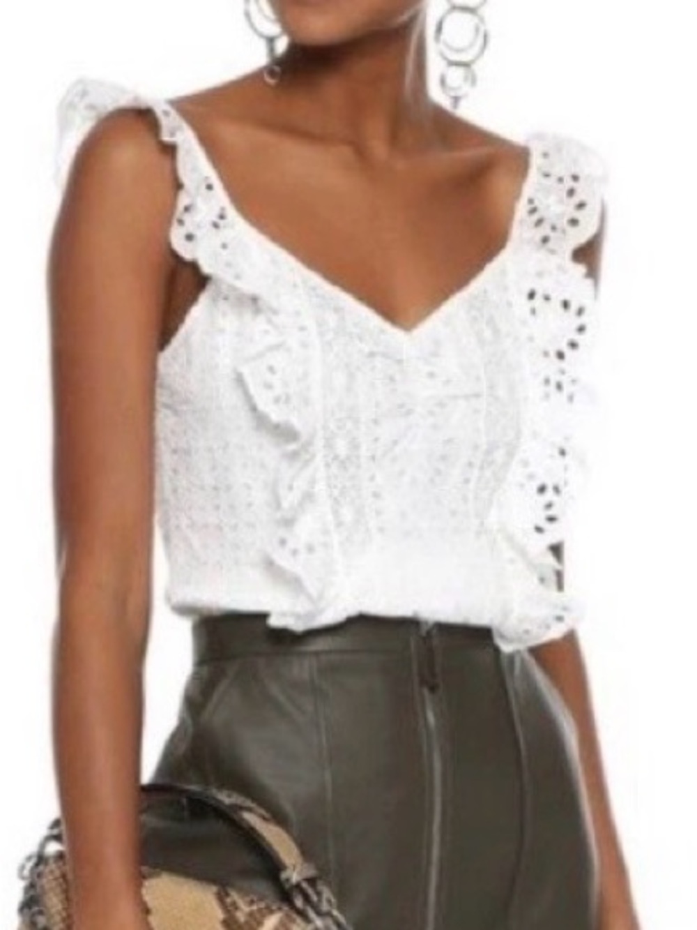 Joie Porcelain Cantina Sleeveless Blouse White Eyelet Top Size 0